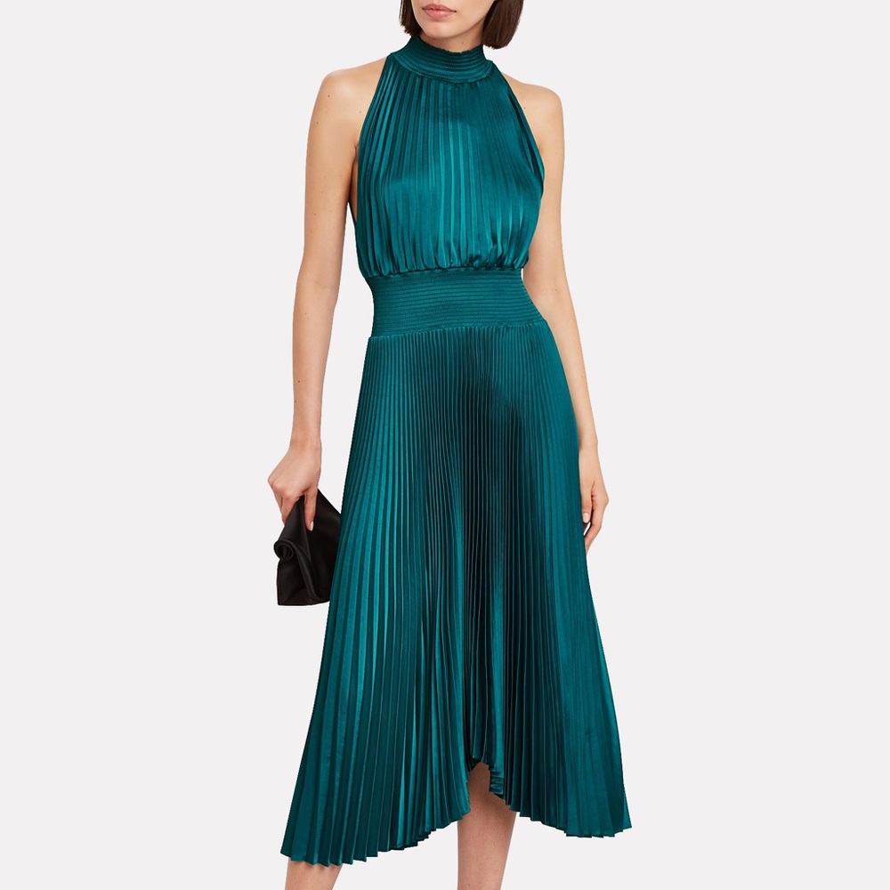 A.L.C Renzo Pleated Dress Teal Green Blue